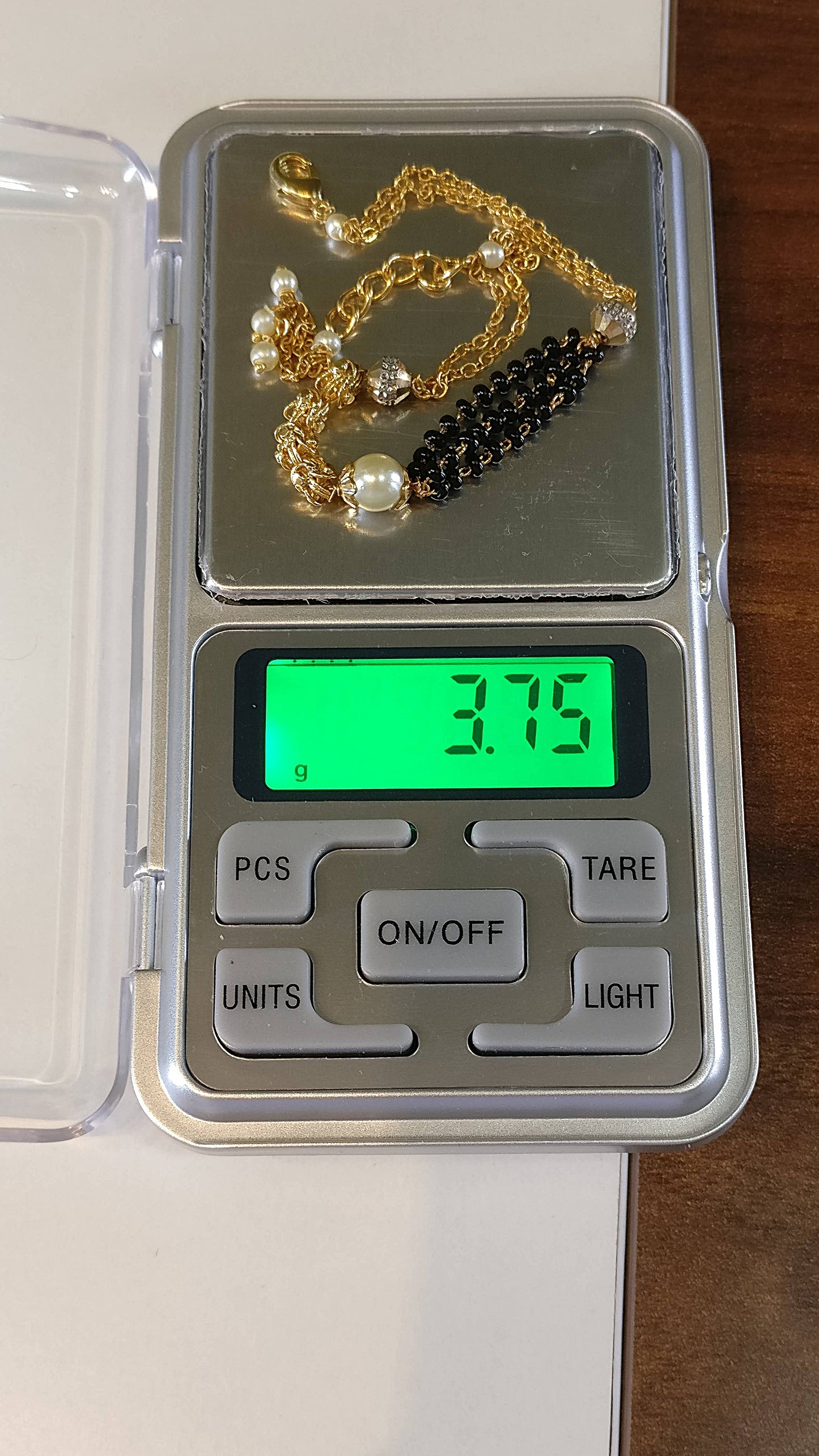 Three Beads Pearl Copper Gold Black Slider Hand Mangalsutra