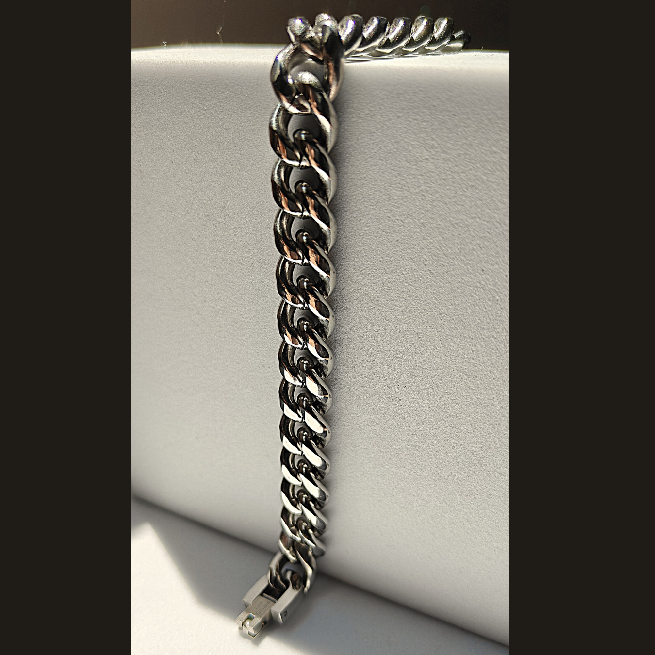 Curb Rhodium Plated Glossy SS Bracelet