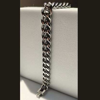 Curb Rhodium Plated Glossy SS Bracelet