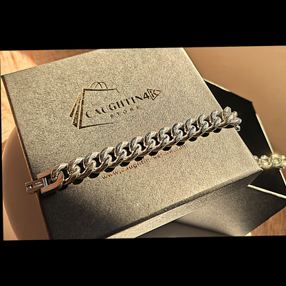Curb Rhodium Plated Glossy SS Bracelet