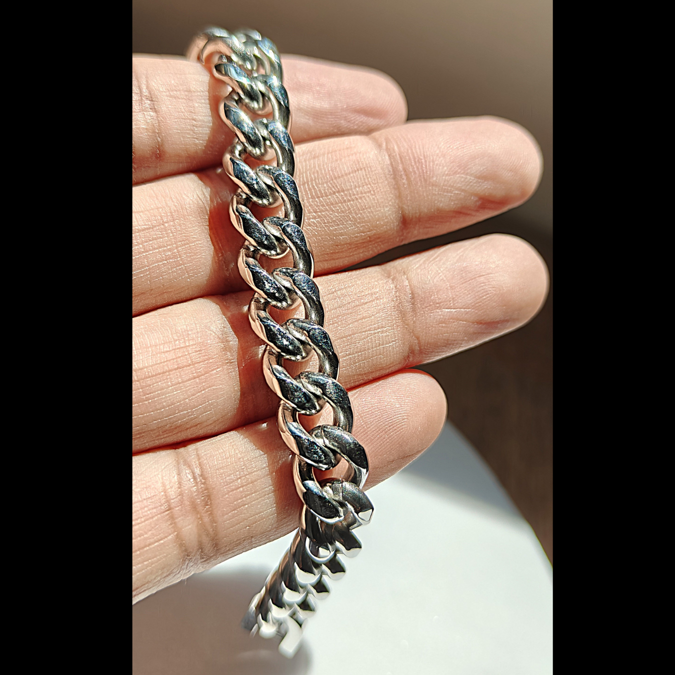 Curb Rhodium Plated Glossy SS Bracelet