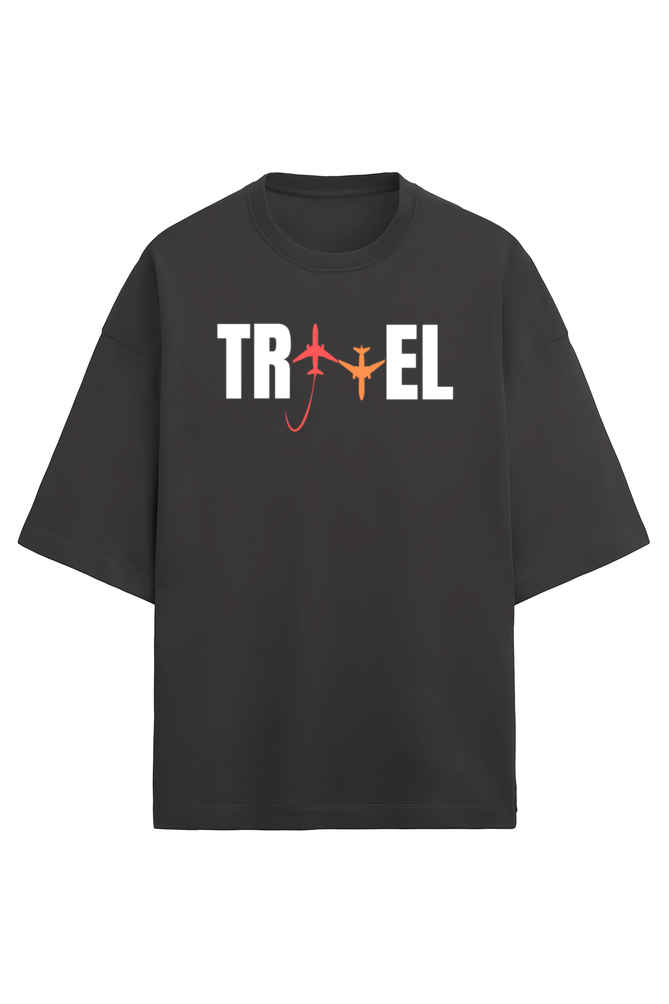 Travel Black Oversized Terry Cotton Tee
