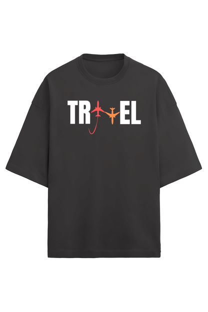 Travel Black Oversized Terry Cotton Tee