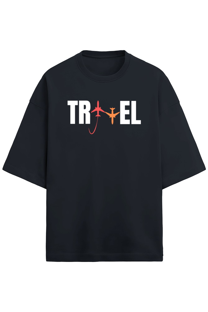 Travel Black Oversized Terry Cotton Tee