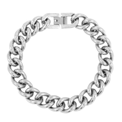 Curb Rhodium Plated Glossy SS Bracelet