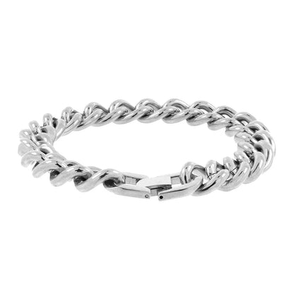 Curb Rhodium Plated Glossy SS Bracelet