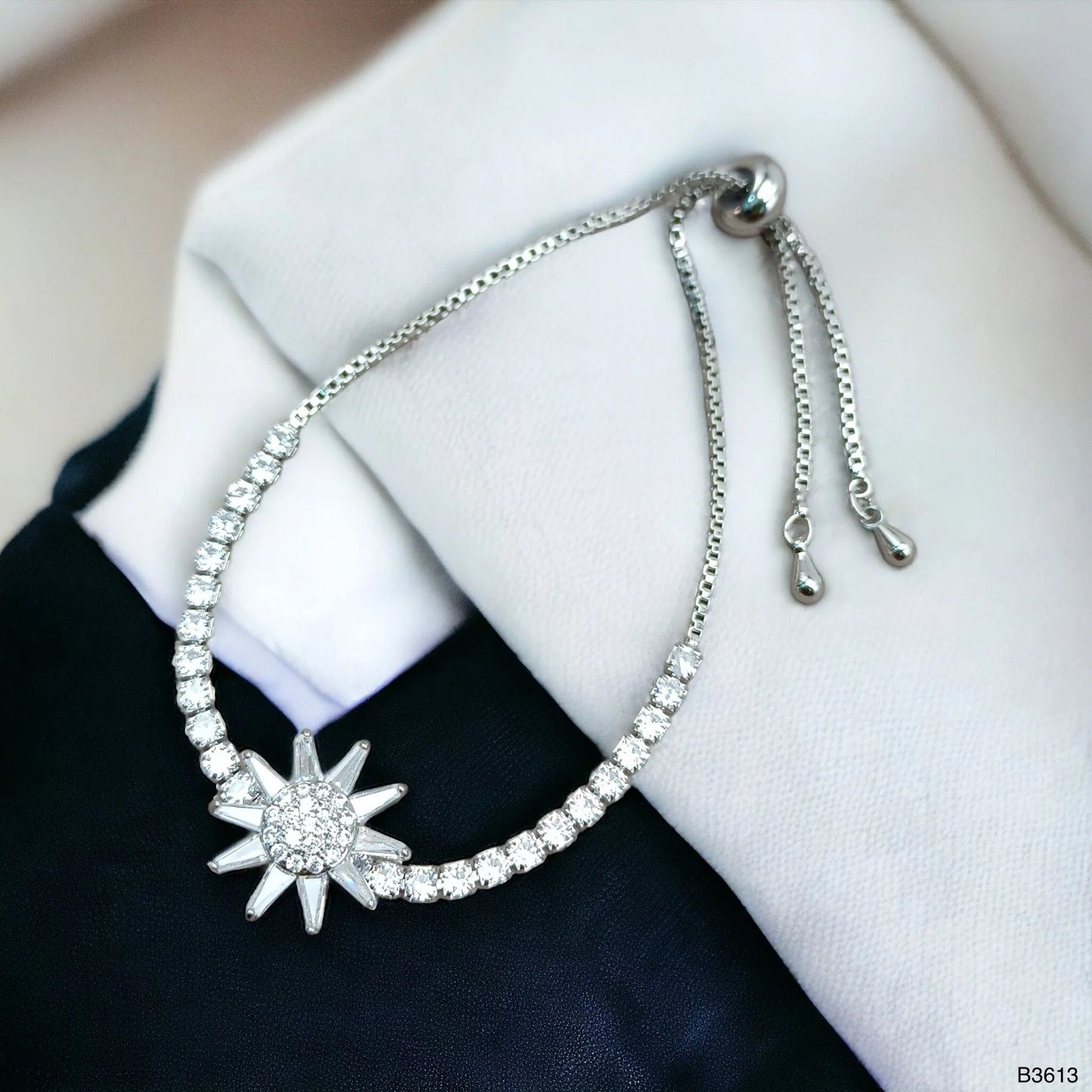 Rotating Flower Silver Adjustable Slider Bracelet