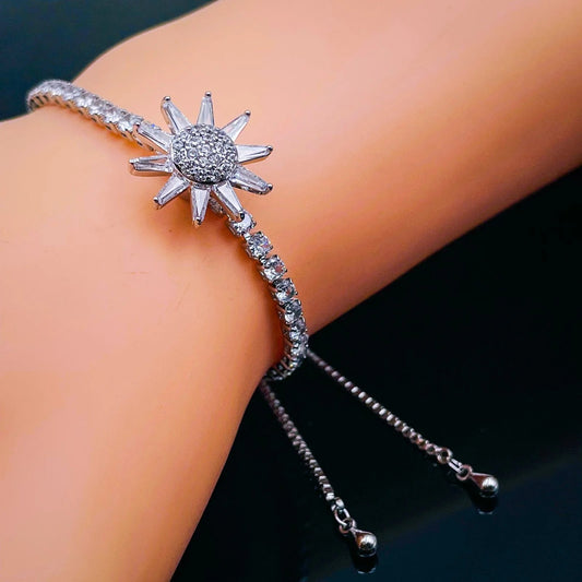 Rotating Flower Silver Adjustable Slider Bracelet