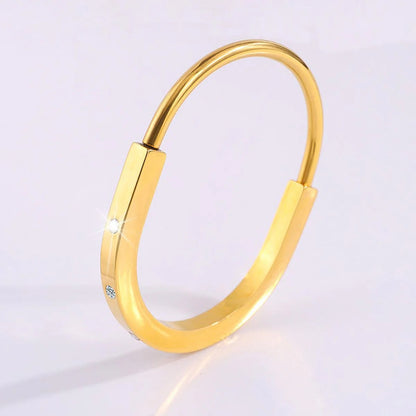 Cubic Zirconia Lock Gold SS Anti-Tarnish Cuff Bracelet