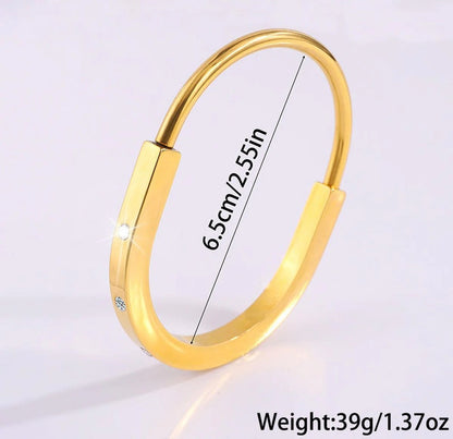Cubic Zirconia Lock Gold SS Anti-Tarnish Cuff Bracelet
