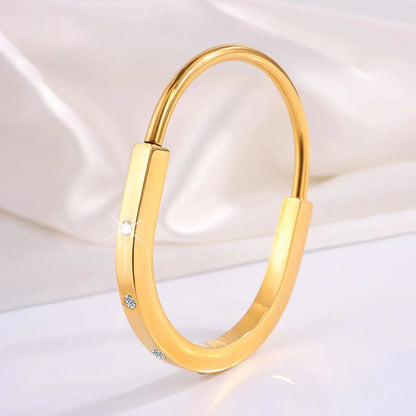 Cubic Zirconia Lock Gold SS Anti-Tarnish Cuff Bracelet