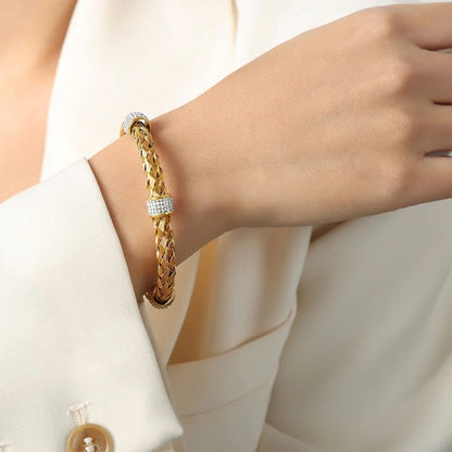 Cubic Zirconia Mesh Gold-Silver SS Anti Tarnish Cuff Bracelet