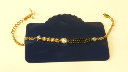 Three Beads Pearl Copper Gold Black Slider Hand Mangalsutra