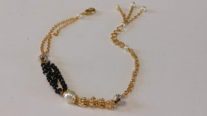 Three Beads Pearl Copper Gold Black Slider Hand Mangalsutra
