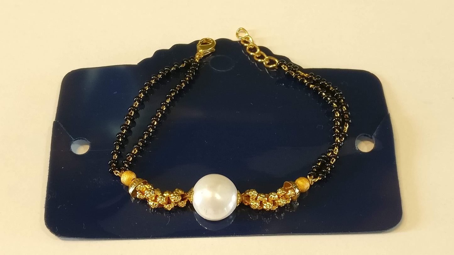 Dual Beads Layered Pearl Copper Gold Black Slider Hand Mangalsutra