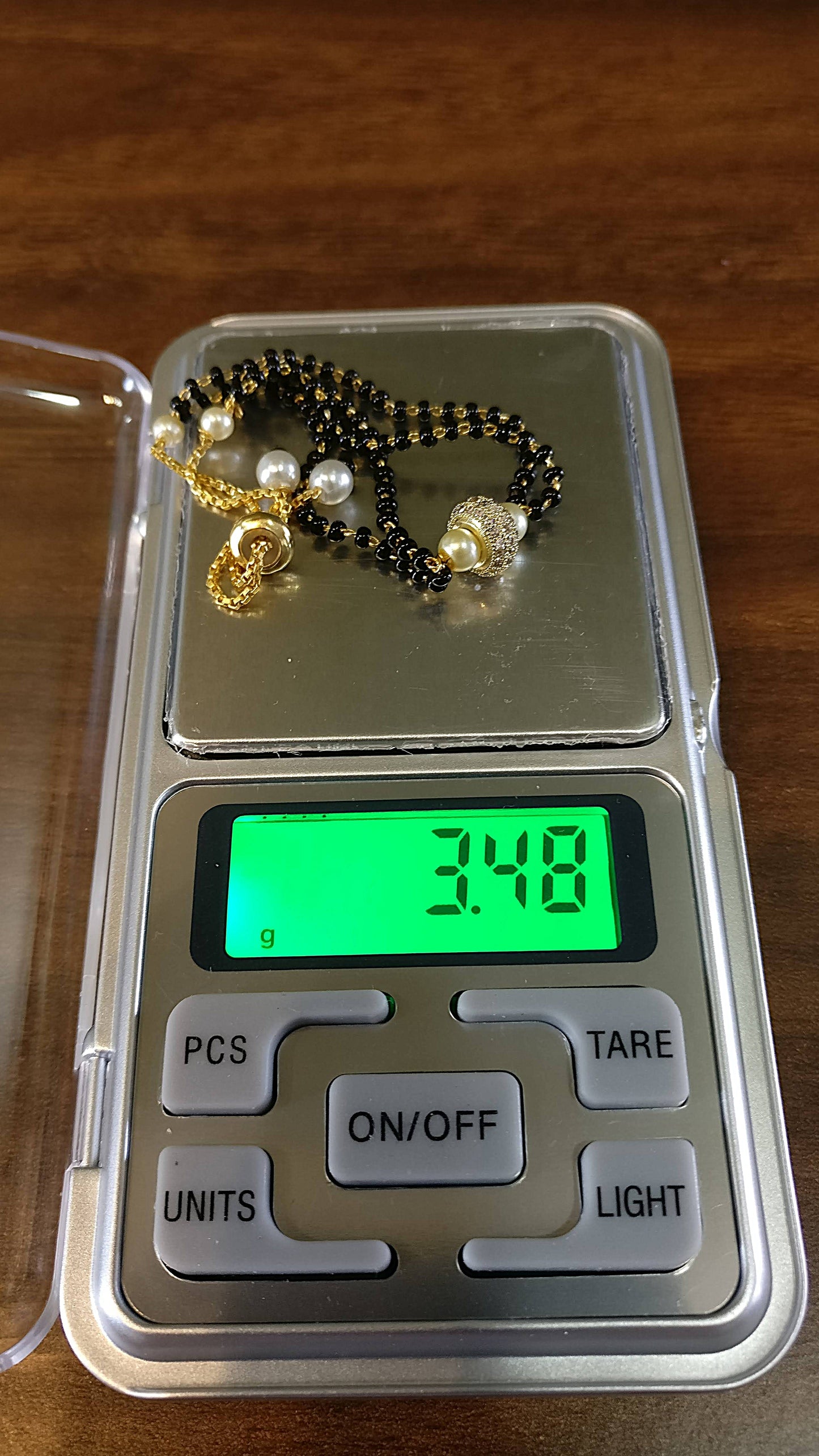 Beads Pearl American Diamond Copper Gold Black Slider Hand Mangalsutra