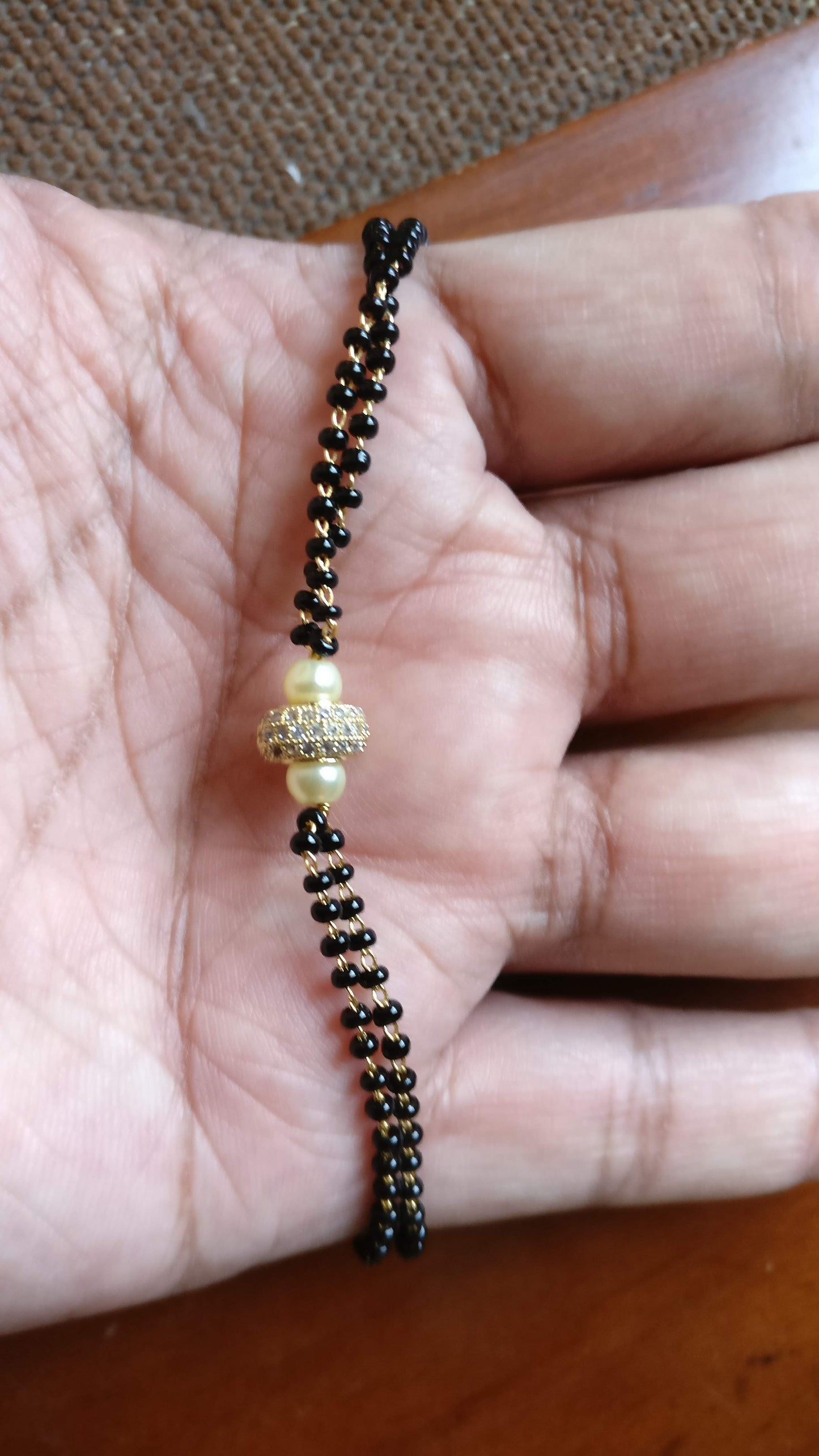 Beads Pearl American Diamond Copper Gold Black Slider Hand Mangalsutra