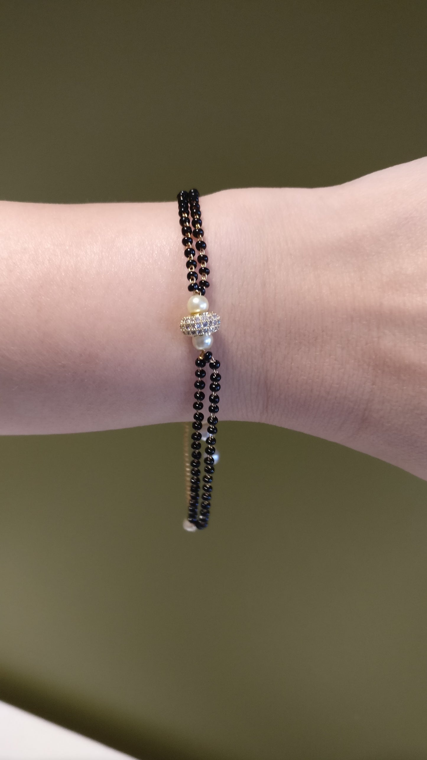 Beads Pearl American Diamond Copper Gold Black Slider Hand Mangalsutra