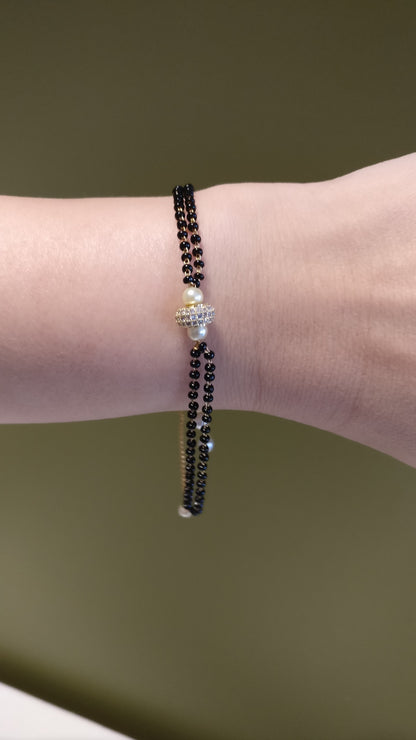 Beads Pearl American Diamond Copper Gold Black Slider Hand Mangalsutra