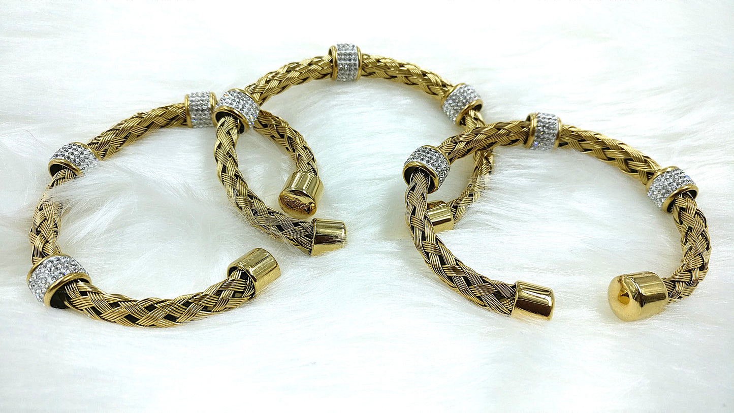 Cubic Zirconia Mesh Gold-Silver SS Anti Tarnish Cuff Bracelet