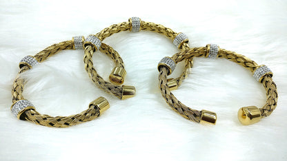 Cubic Zirconia Mesh Gold-Silver SS Anti Tarnish Cuff Bracelet