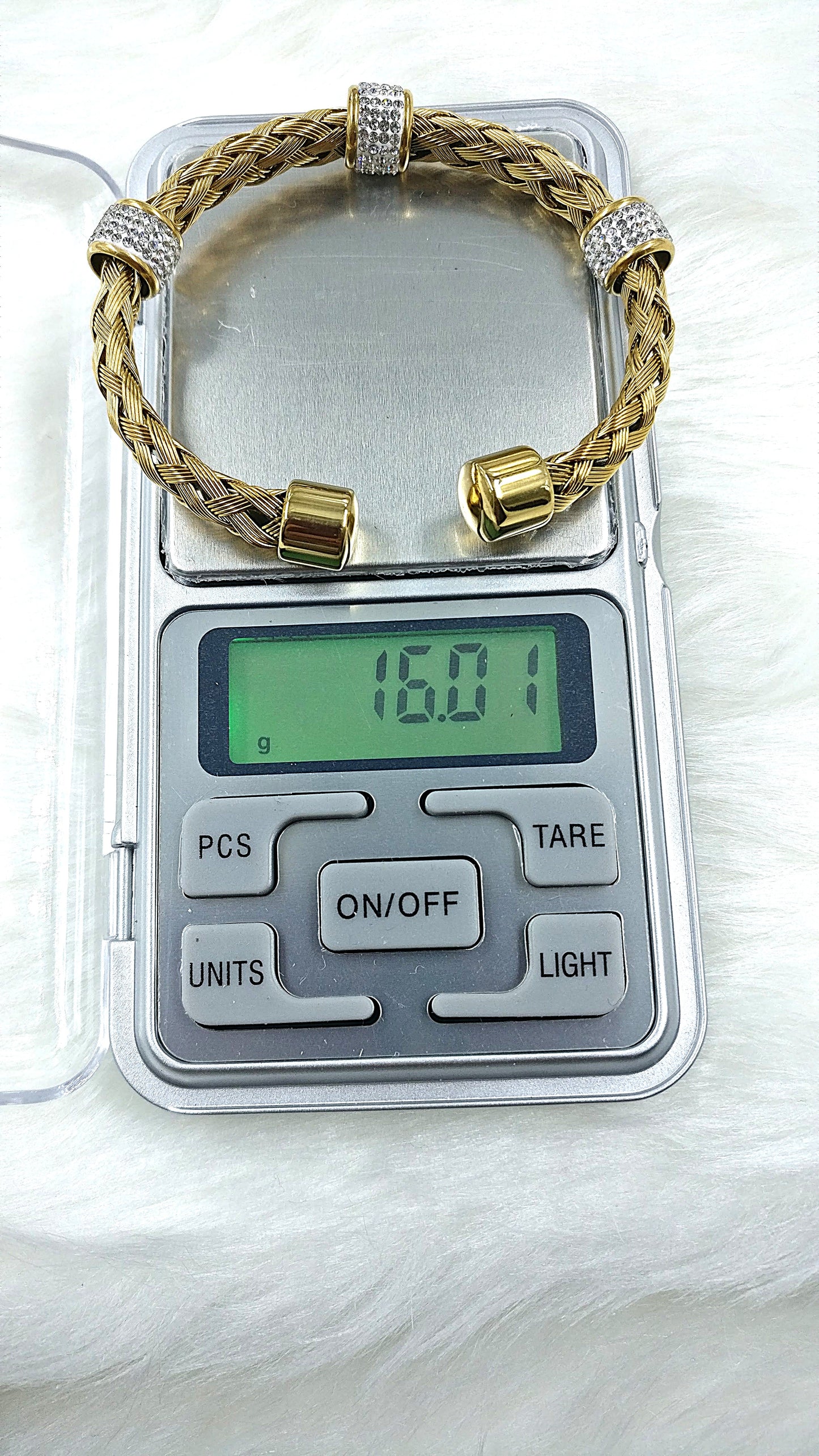 Cubic Zirconia Mesh Gold-Silver SS Anti Tarnish Cuff Bracelet