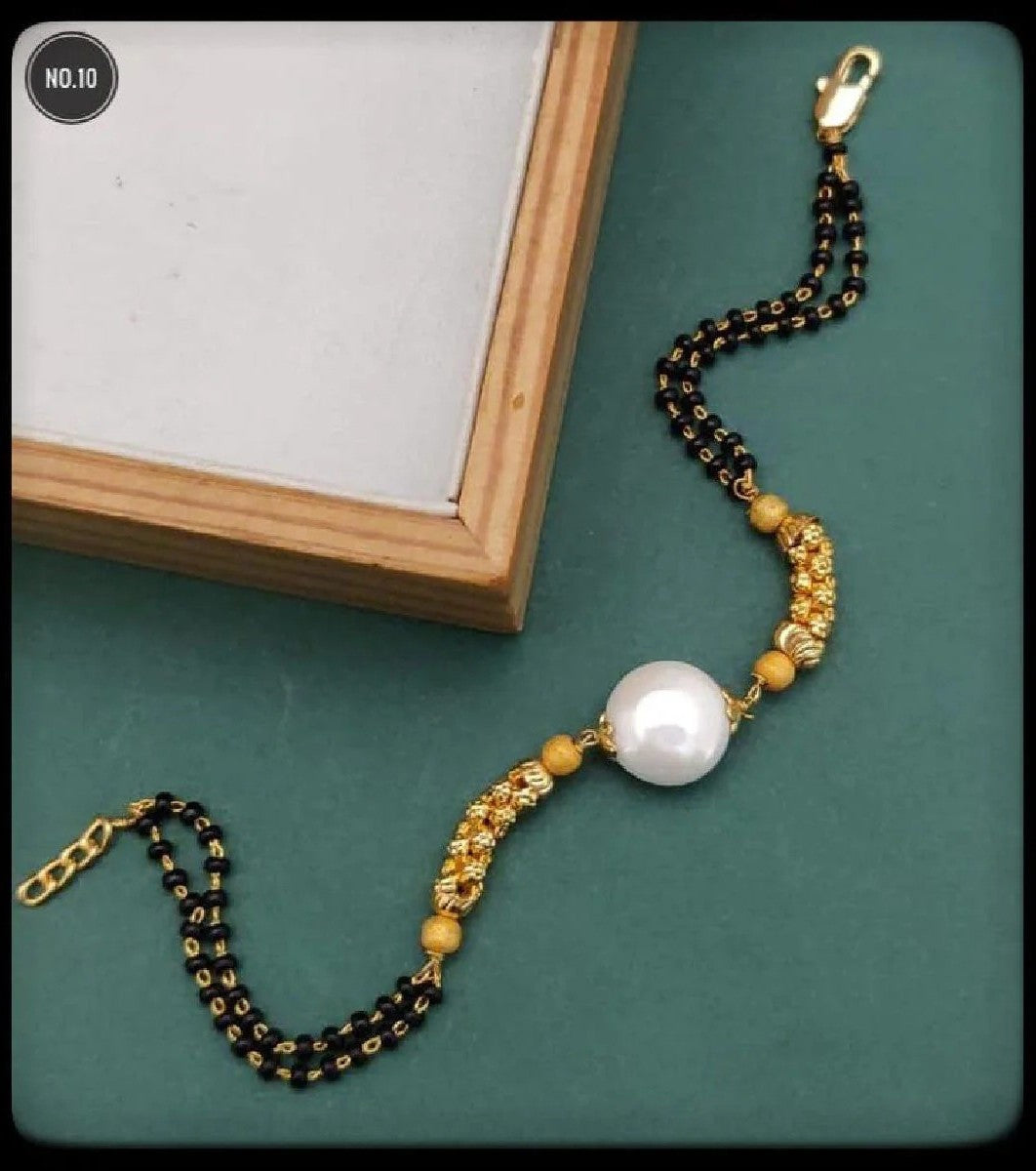 Dual Beads Layered Pearl Copper Gold Black Slider Hand Mangalsutra