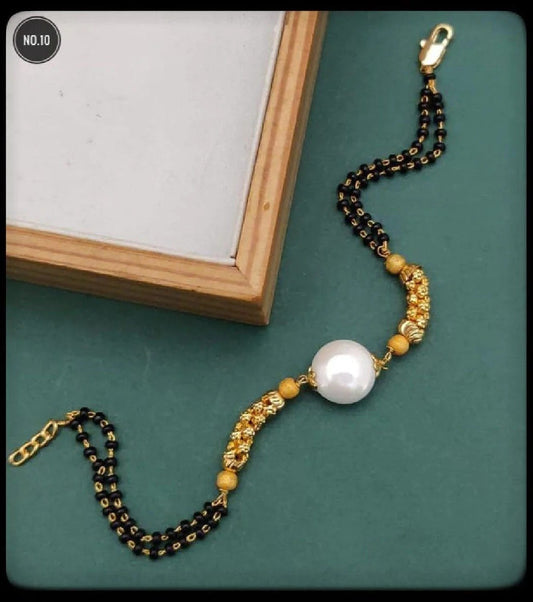 Dual Beads Layered Pearl Copper Gold Black Slider Hand Mangalsutra