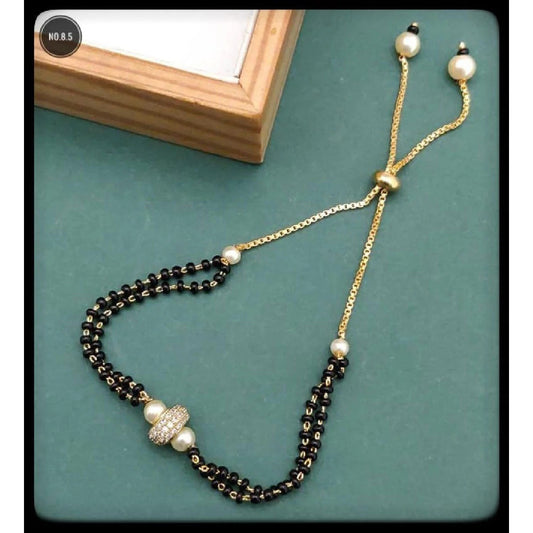 Beads Pearl American Diamond Copper Gold Black Slider Hand Mangalsutra