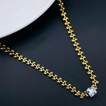 Princess Cut Cubic Zirconia Gold SS Necklace Chain