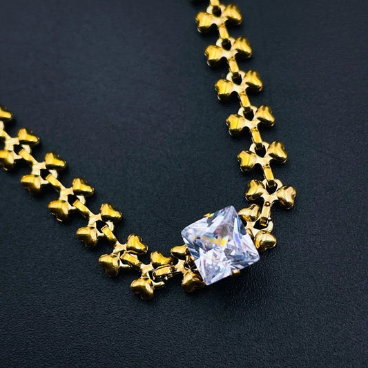 Princess Cut Cubic Zirconia Gold SS Necklace Chain