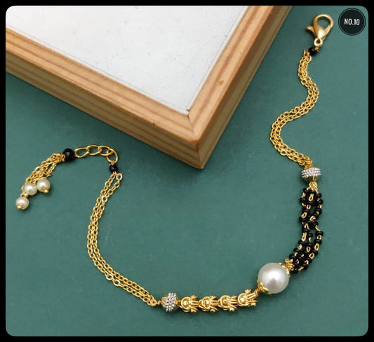 Three Beads Pearl Copper Gold Black Slider Hand Mangalsutra